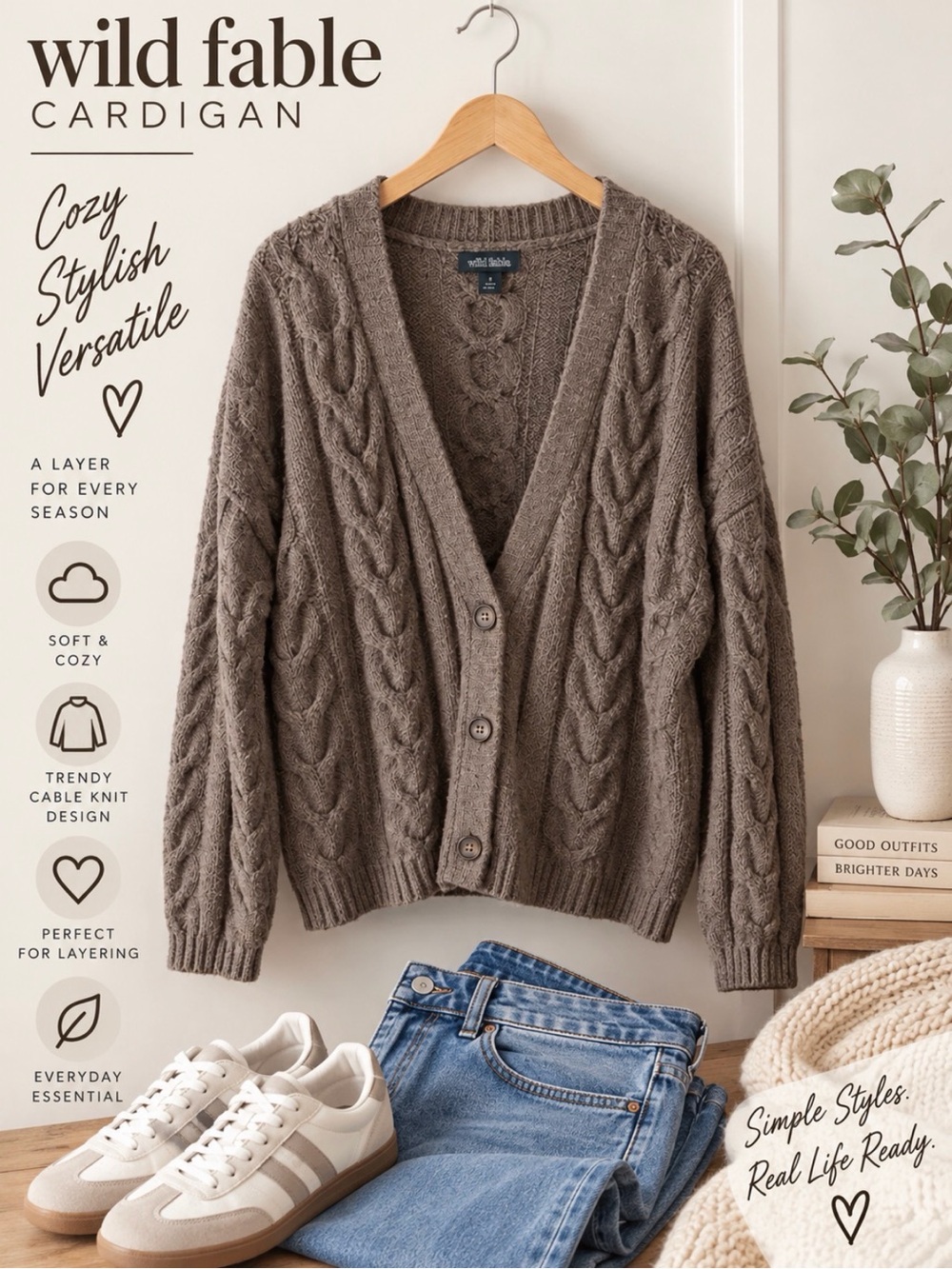 wild fable Cable Knit Cropped Cardigan - Taupe
